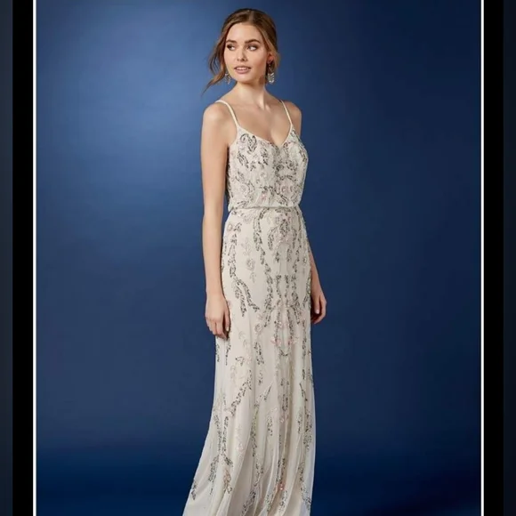 Adrianna Papell Women's Beaded Floral Blouson Gown - Ivory - Size 4